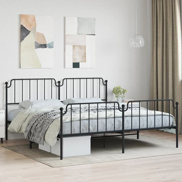 vidaXL Bettgestell mit Kopf- und Fußteil Metall Schwarz 193x203 cm, 373911