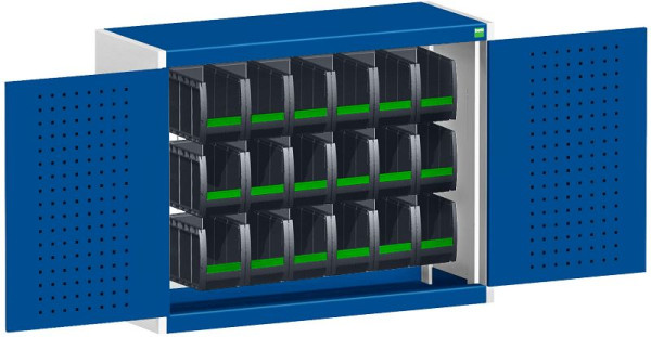 bott cubio Hängeschrank mit Flügeltüren Rückwand mit perfo Schlitzprägung BxTxH: 1050 x 325 x 700 mm, RAL 7035/3004, 40031056.24V