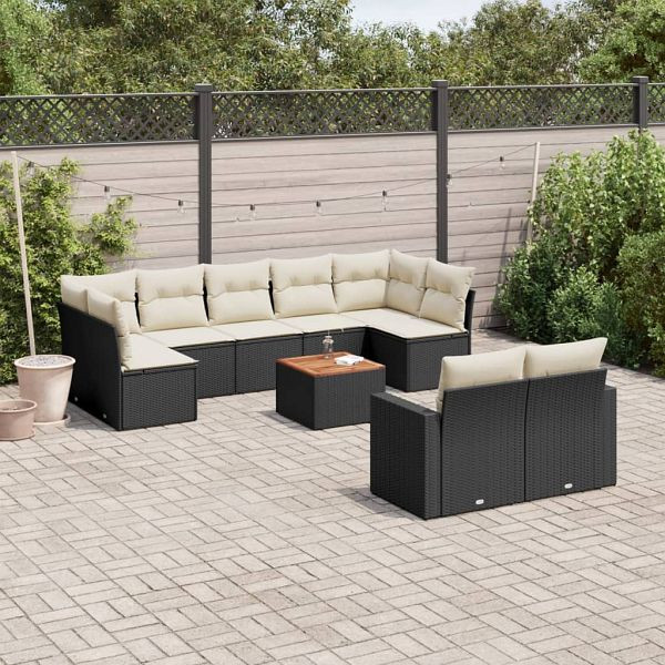 vidaXL 10-teilig Garten-Sofagarnitur mit Kissen Schwarz Poly Rattan, 3224271
