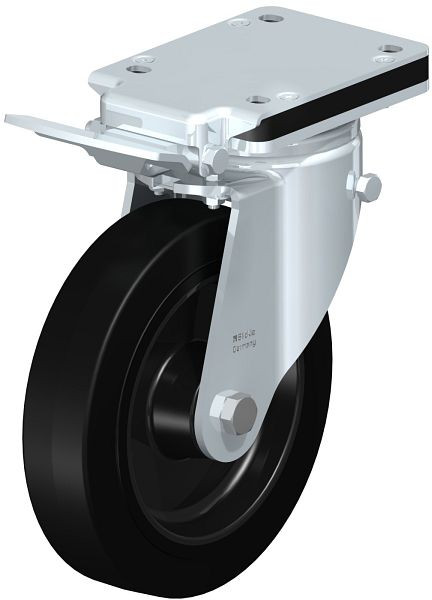 Blickle LH-POEV 200XR-IS Stahlblech-Lenkrolle, Schwerlast-Ausführung, mit Anschraubplatte & Feststeller, Elastik-Vollgummi, Schwarz, 851870