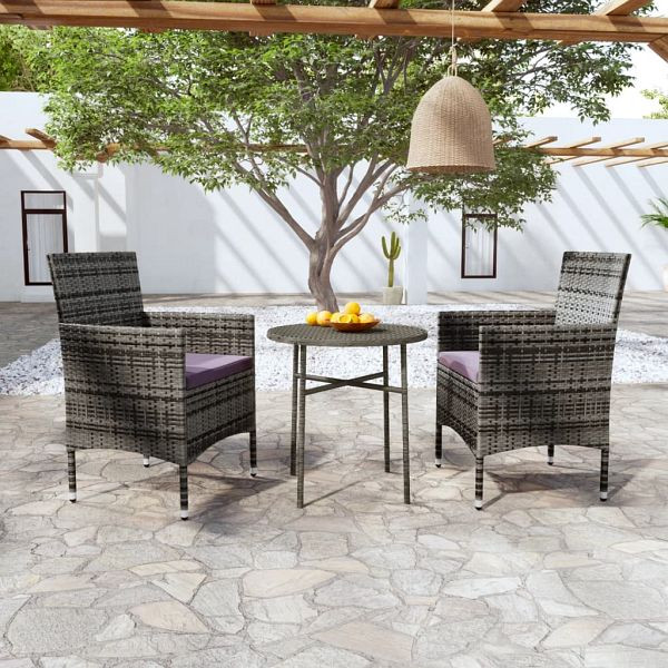 vidaXL 3-teilig Garten-Essgruppe Poly Rattan Grau, 3098023
