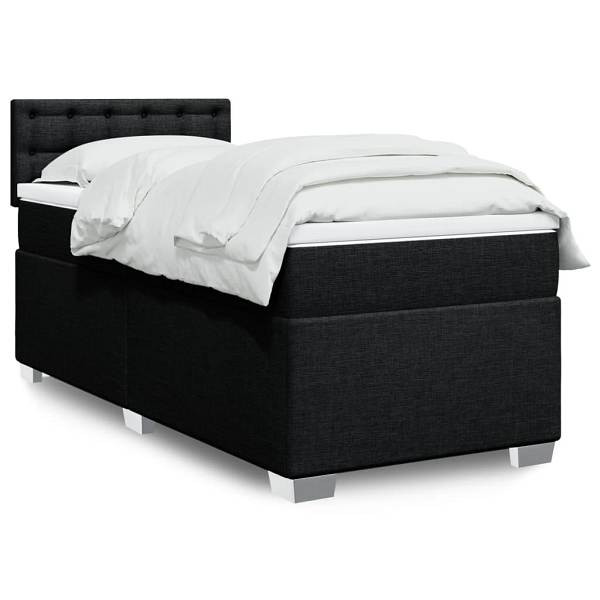 vidaXL Boxspringbett mit Matratze Schwarz 90x190 cm Stoff, 3288059