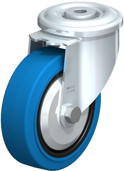 Blickle LKR-POEV 125R-SB-FA Stahlblech-Lenkrolle, schwere Ausführung, mit Rückenloch, Elastik-Vollgummi, Blau, 851531