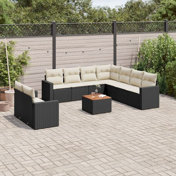 vidaXL 10-teilig Garten-Sofagarnitur mit Kissen Schwarz Poly Rattan, 3256518