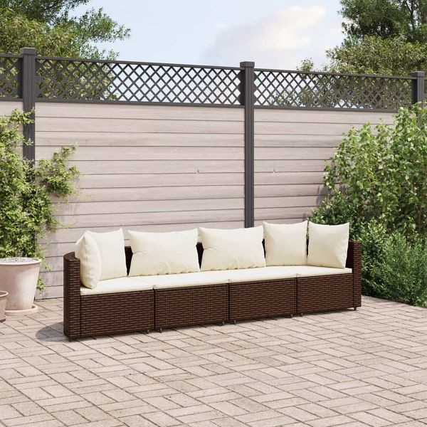 vidaXL 4-teilig Garten-Sofagarnitur mit Kissen Braun Poly Rattan, 3308457