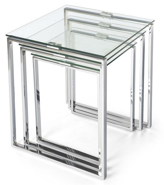 Deskin 3er SET Beistelltisch XENIA TRI, Gestelle verchromt, ESG Sicherheitsglas klar, 287272