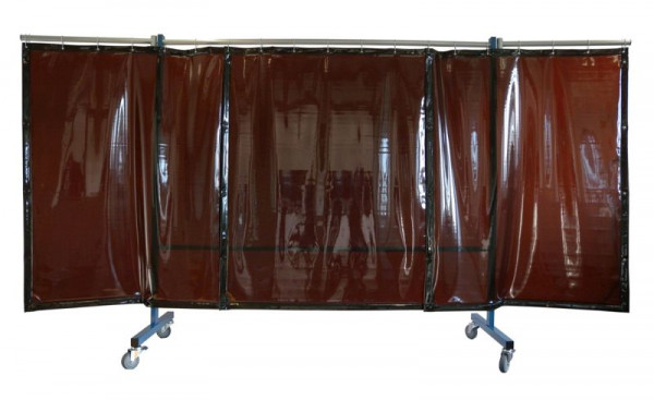 SINOtec TransFlex Schutzwand, 3-teilig, fahrbar, Vorhang 0,4mm Dicke, rot-braun Bausatz, B: 3700 x H: 1950 mm, 10003139
