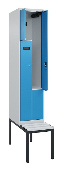 C+P Z-Spind Evolo PLUS, Bank, 2 Fächer, 2120x400x815mm, 7035/5012, Zylinderschloss, Sitzfläche Kunststoff, Sitzbank, 0490537-122 S10088