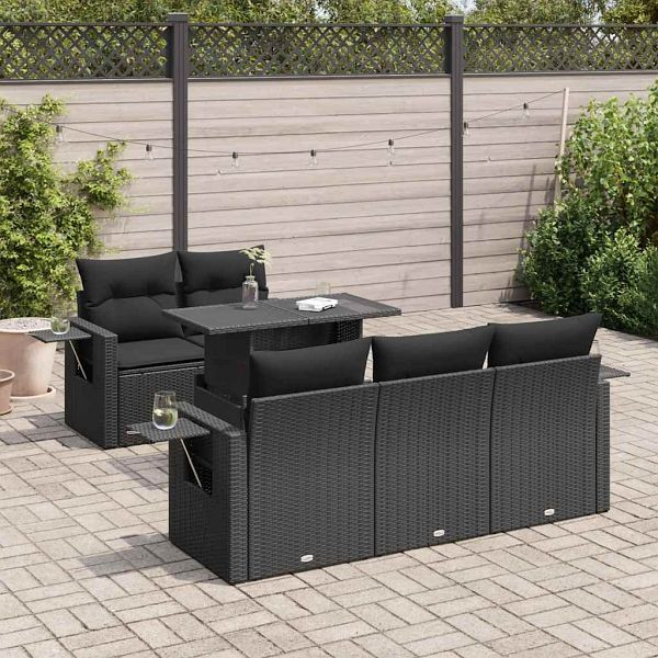 vidaXL 6-tlg. Garten-Sofagarnitur mit Kissen Schwarz Poly Rattan, 3326406