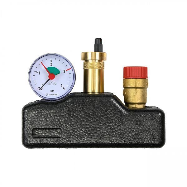 Solarbayer Kesselsicherheitsgruppe KS25 DN25 (1"IG), Kleinverteiler mit schwarzer Isolierbox, 330000601