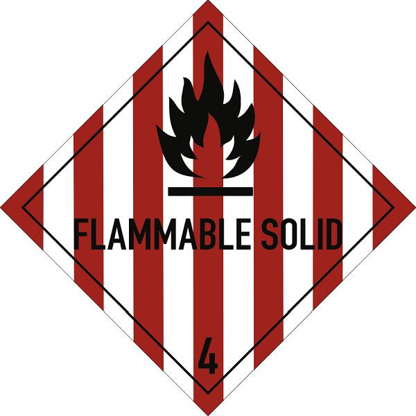 Moedel Gefahrzettel Klasse 4.1 Text FLAMMABLE SOLID, Folie, 100x100 mm, 66019