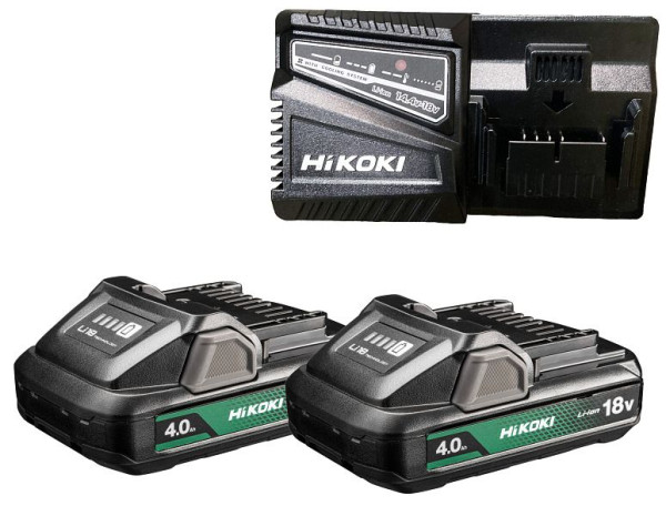 HiKOKI 18V Booster Pack, 18 Volt, 4.0 Ah Slide Akku mit Anzeige, Booster Pack 2 x BSL1840M + UC18YFSL, UC18YFSLWEZ