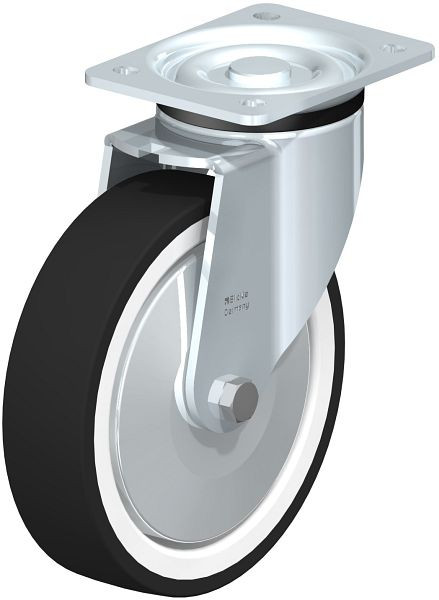 Blickle LK-POTH 200G-FA Stahlblech-Lenkrolle, schwere Ausführung, mit Anschraubplatte, Thermoplastisches Polyurethan, Grau, 750446