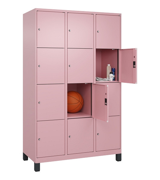 C+P Schließfachschrank Evolo PLUS, mit Füßen, 12 Fächer, 1950x1200x500mm, 3015/3015 Hellrosa, Abteile 3, Abteilbreite 400 mm, 049010-324 S10024