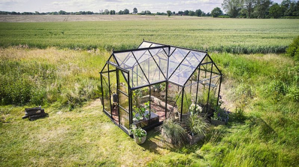 Halls ICON Gardenhouse 6, 8.6 m² Schwarz mit 3 mm Sicherheitsglas, HR01193