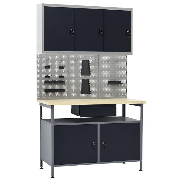 vidaXL Werkbank mit 3 Werkzeugwänden und 1 Wandschrank, 3053437