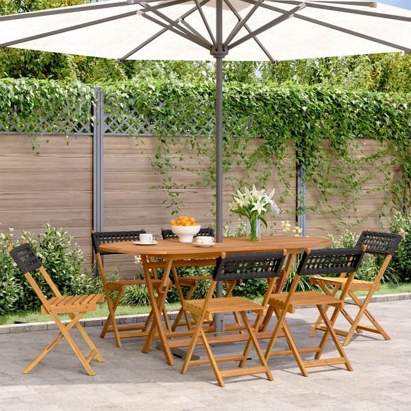 vidaXL Gartenstühle 6 Stück Klappbar Schwarz Poly Rattan & Massivholz, 3214593