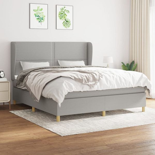 vidaXL Boxspringbett mit Matratze Hellgrau 180x200 cm Stoff, 3128461