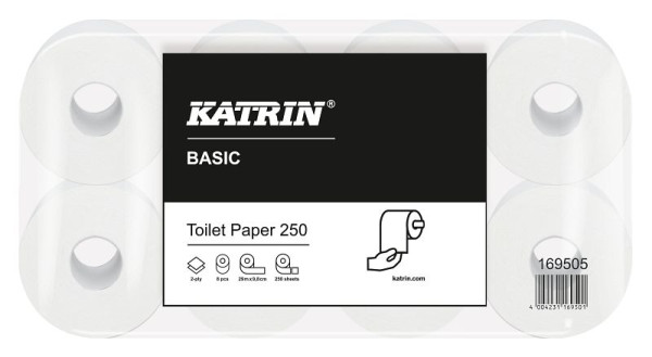 Katrin Toilettenpapier - Basic Toilet 250, weiß, 9,8 x 11,6 cm, 2-lagig, VE: 64 Stück, 169505