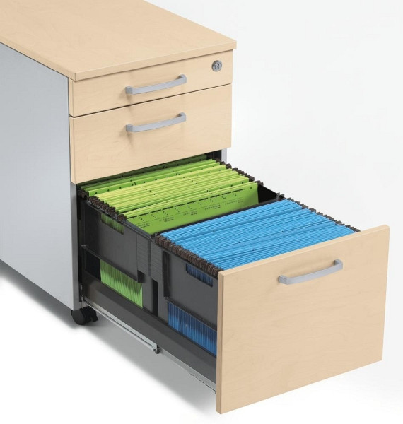 Deskin Rollcontainer CONCEPT LINE, Ahorndekor, Korpus Metall Alusilber, B 396 x H 595 x T 790 mm, 270259