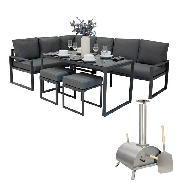 Monster Tisch-Pizzaofen & Aluminium-Ecksofa-Set, Anthrazitgrau, 216339