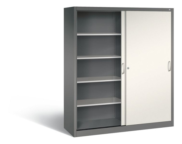 C+P Schiebetürenschrank Acurado, H1950xB1600xT500mm, Farbe: Vulkangrau / Perlweiß, Bügelgriff, 5 OH, 2150-00 S10179