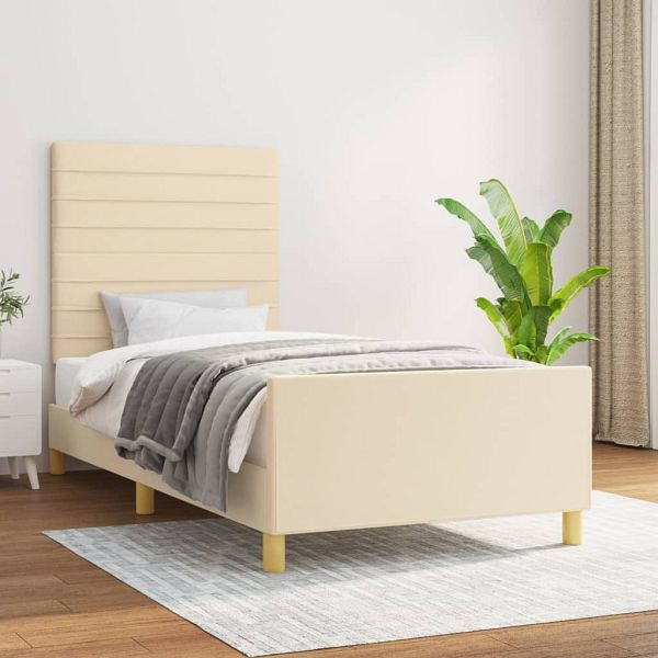 vidaXL Bettgestell mit Kopfteil Creme 90x200 cm Stoff, 3125111