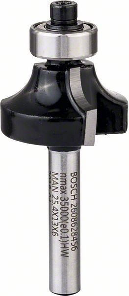 Bosch Abrundfräser, 6 mm, R1 6,3 mm, D 25,4 mm, L 13,2 mm, G 54 mm, 2608628456