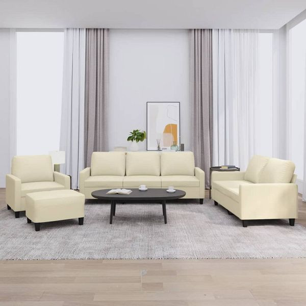 vidaXL 4-teilig Sofagarnitur mit Kissen Creme Kunstleder, 3201404
