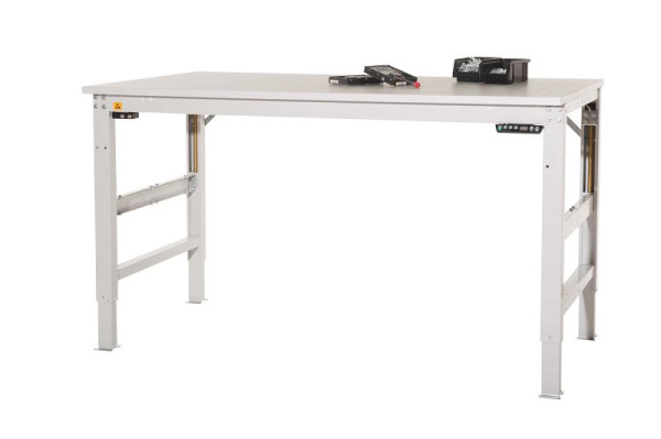Manuflex ESD-Arbeitstisch UNIVERSAL ERGO E Memory mit Kunststoffplatte, BxTxH = 1250 x 800 x 728-1008 mm, Rotorange, LU9536.2001