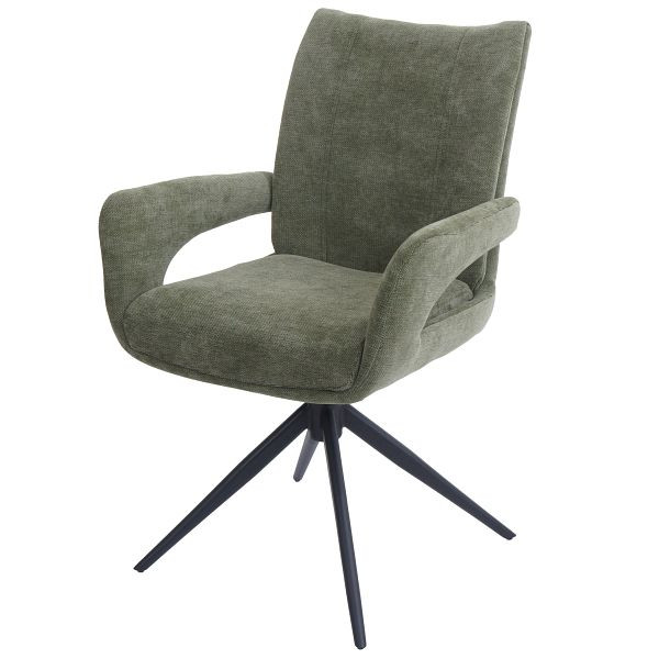 Mendler Esszimmerstuhl HWC-O78, Küchenstuhl Stuhl, drehbar Auto-Return, Stoff/Textil Chenille (310g/m²) Öko-Tex, grün, 139277