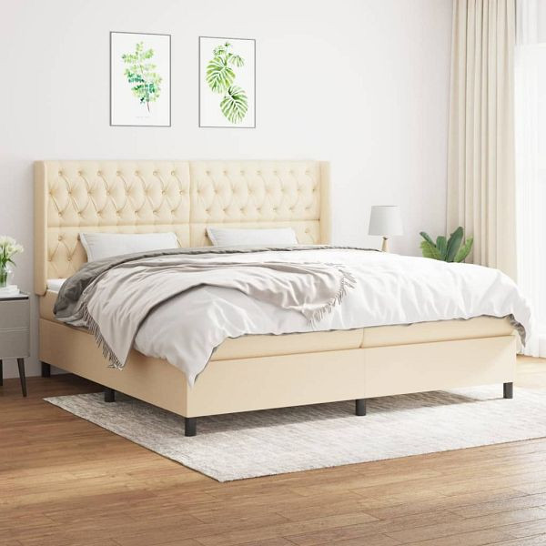 vidaXL Boxspringbett mit Matratze Creme 200x200 cm Stoff, 3131702