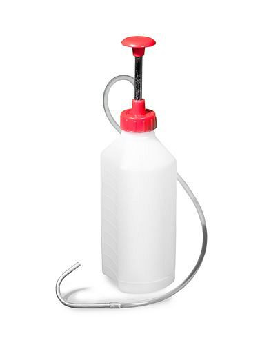 DENIOS PE-Flasche mit Pumpeinheit und Auslaufschlauch mit Aluminiumspitze, 1 Liter, 255930