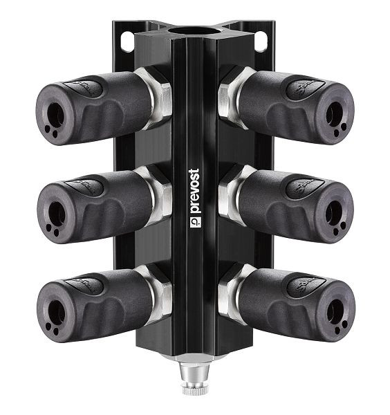 Prevost Rohrleitungsdose mit Innengewinde- Kupplungen und Ablass- ISO 6150 C Profil Durchgang 6 mm, Eingang mit IG BSPP=G 3/4, Ausgang=4xCSI 06, MF 104S4CS