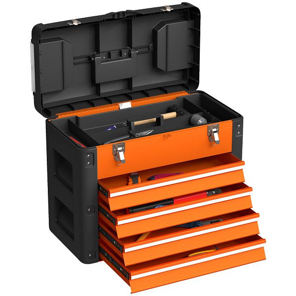 HOMCOM Werkzeugkiste leer, 49,7 x 25,3 x 40,7 cm Werkzeugkasten mit 4 Schubladen, Mini-Box Stahl Orange, B20-110V02OG