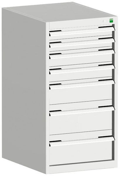 bott cubio Schubladenschrank bestückt mit 7 Schubladen BxTxH: 525 x 650 x 1000 mm, RAL 7035, 40018061.16V