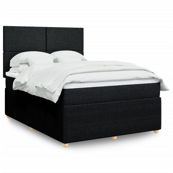 vidaXL Boxspringbett mit Matratze Schwarz 140x200 cm Stoff, 3292074
