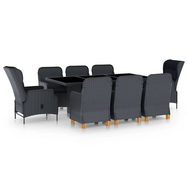 vidaXL 9-teilig Garten-Essgruppe mit Auflagen Poly Rattan Dunkelgrau, 3060183