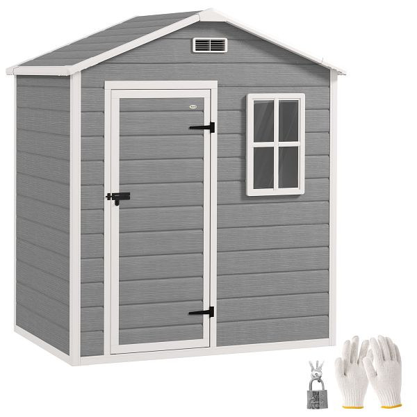 Outsunny Gerätehaus 1,9m² 182 x 121 x 200cm Geräteschuppen mit Satteldach Boden Abschließbarer Tür, 84H-147V00GY