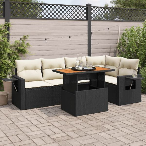 vidaXL 6-tlg. Garten-Sofagarnitur mit Kissen Schwarz Poly Rattan, 3327150