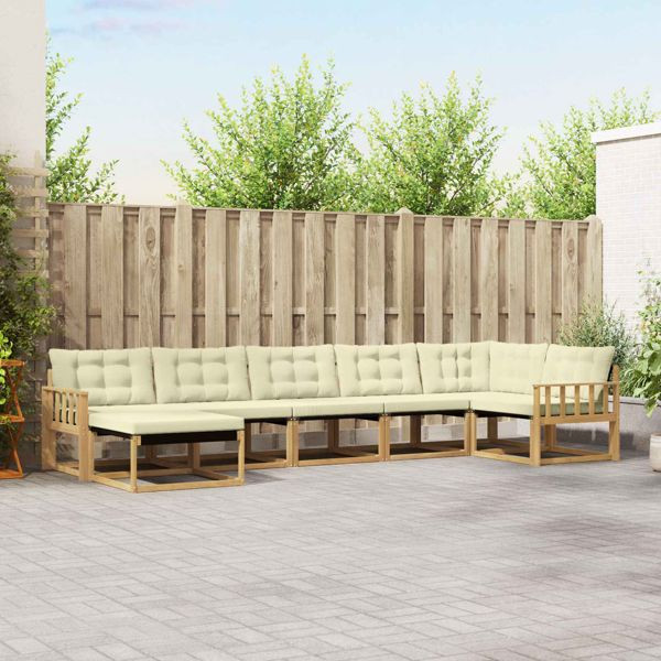 vidaXL Outdoor-Sofagarnitur mit Kissen 7-teilig Weiß und Creme, 3388896