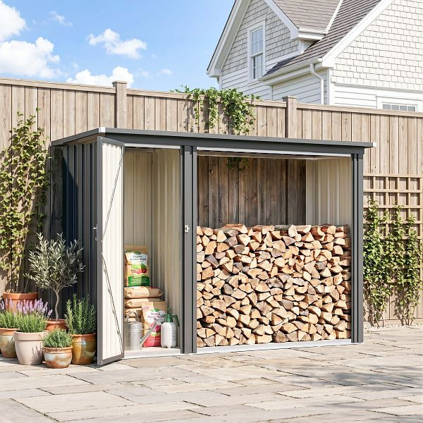 Outsunny Kaminholzregal / 2-in-1 Holzunterstand, dunkelgrau, 84H-767V00CG
