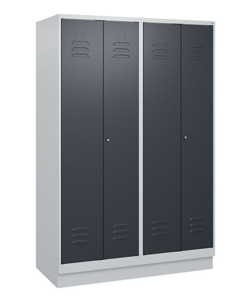 C+P Umkleidespind Classic PLUS, Doppel-Spind, Sockel, 4 Abteile, 1800x1200x500mm, 7035/7016, Zylinderschlösser, 0800227-40P S10023