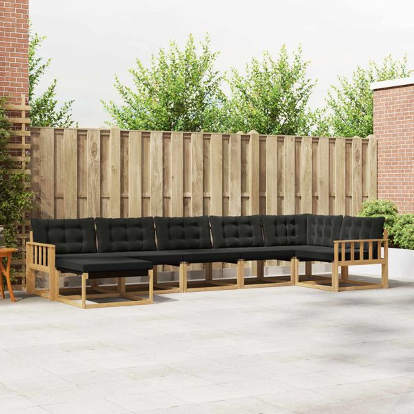 vidaXL Outdoor-Sofagarnitur mit Kissen 7-teilig Weiß und Schwarz, 3388898