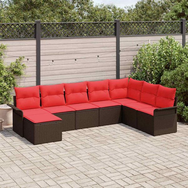 vidaXL Gartensofa-Set mit Kissen 8-teilig Braun Poly-Rattan, 3345484