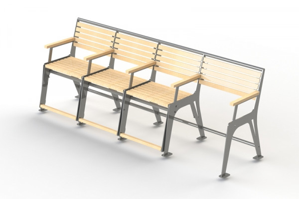 METDRA 4er Seniorenbank Komfort-Plus, mit Gasdruckfeder, Sitzhöhe 560mm, zwei Sitze rechts, Rollator-Einschub links, Sitz außen links, 860 412