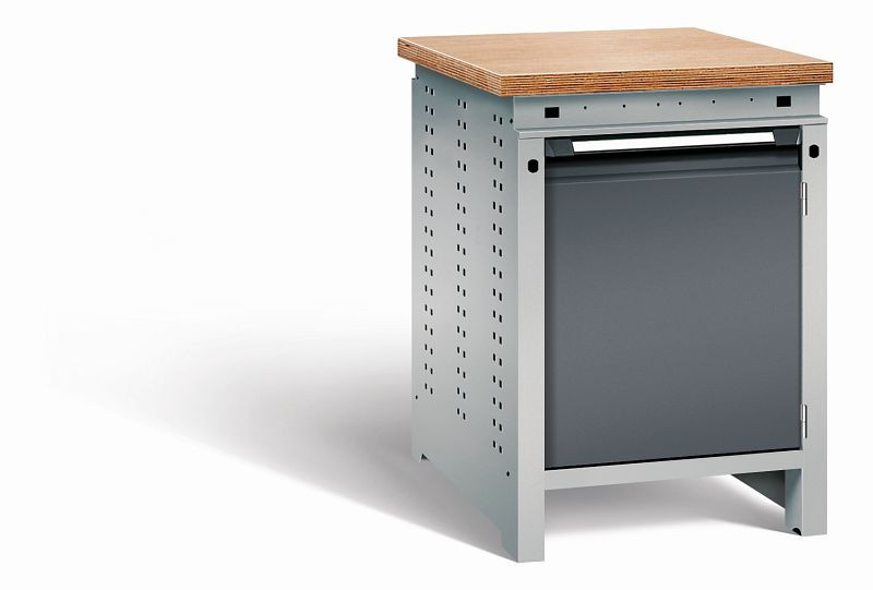 Otto Kind Werkbank Serie function Typ 104, Multiplexplatte 40 mm, bündig, 1Tür 570 mm, 1 Ablageboden, Gehäuse RAL 9006, Front RAL 7016, 07232114S