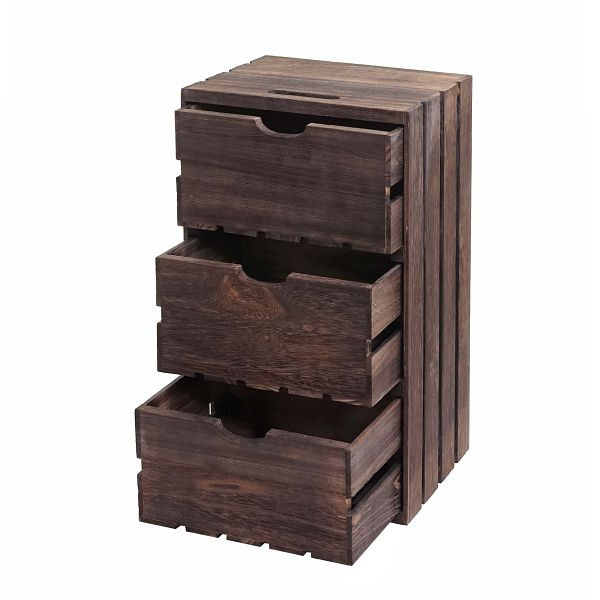 Mendler Kommode HWC-C62, Schubladenkommode Holzkiste, Shabby-Look Vintage 3 Schubladen 53x32x26cm, braun, 66150