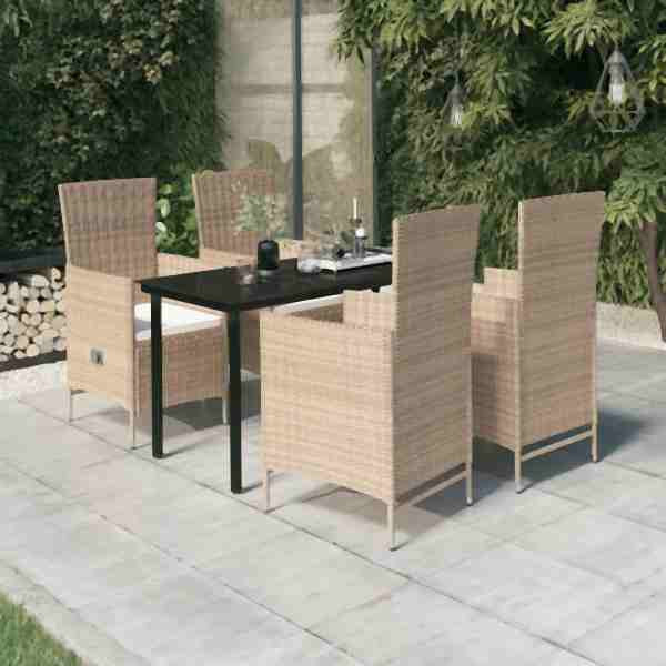 vidaXL 5-tlg. Garten-Essgruppe mit Kissen Beige, 3099439