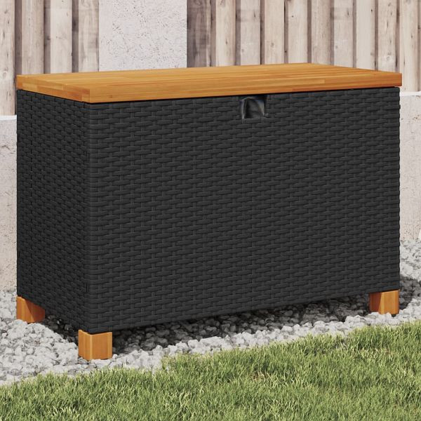 vidaXL Garten-Auflagenbox Schwarz 80x40x48 cm Poly Rattan Akazienholz, 366282